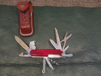 Victorinox Swiss Army Officier Suisse Translucent Red Multi Tool W/ Light Knife • $26