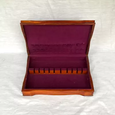 Vintage Mid Century Maple Finish Wood Silverware Flatware Chest Purple Lining • $23.99