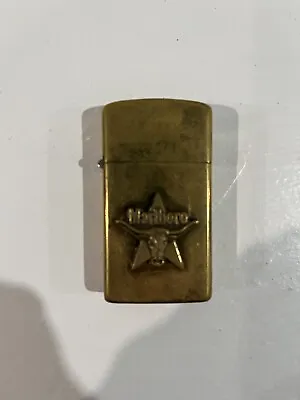 1992 D ZIPPO Marlboro Cigarette Slim Engraved LIGHTER  Longhorn Star Brass Rare • $31