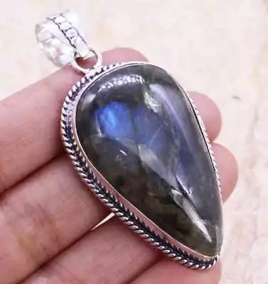 Dazzling Firey Labradorite 925 Silver Plated Handmade Pendant Of 2.3  Ethnic • $1.99