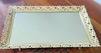 Large Vintage Hollywood Regency Style Brass Ornate Mirrored Footed Vanity Tray • $24