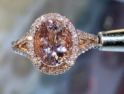 3.0Ct Oval Lab Created Peach Morganite Halo Engagement Ring 14K Rose Gold Plated • $95.99