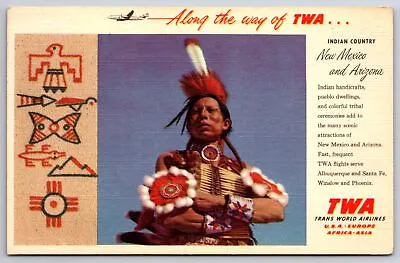 New Mexico Arizona~Indian Country Symbols~TWA Trans World Airlines~1958 Adv PC • $10