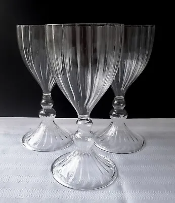 Set Of Three Zodax Modern Morocco Ribbed Wine / Water Goblets Venetian Style • $45