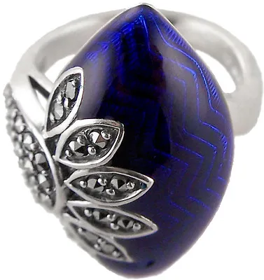 Blue Enamel And Marcasite Ring 925 Silver Hallmarked New From Ari D Norman  • £139.92