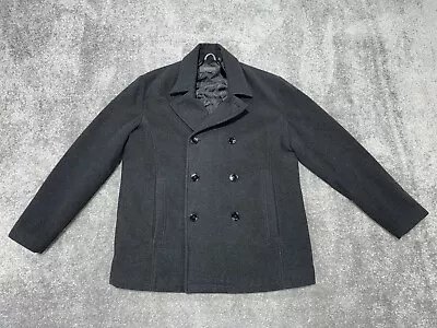 Kenneth Cole Reaction Jacket Mens Large Charcoal Wool Double Breasted Pea Coat • $32