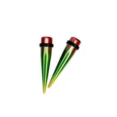 Pair Ear Tapers Metallic Gradient Rasta Color Acrylic O-ring 5 Sizes Option • $11.50
