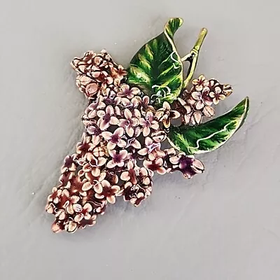 MFA Brooch Vtg Museum Of Fine Arts Purple Lilacs Enamel Gold Tone Pin 2.5  • $79.99