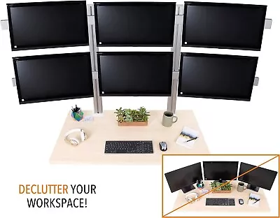 Desk Setup - Heavy-Duty Height Adjustable Monitor Stand 6 Monitor Mount • $195