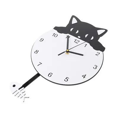 Silent Wall Clock Cat Clock With Moving Eyes And Tail Vintage • $28.55