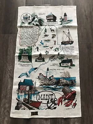Vintage Kay Dee Pure Linen Map Of Maine Souvenir Tea Towel Nos • $10.20