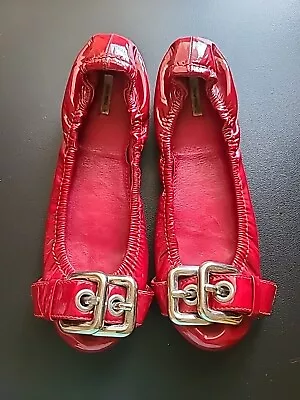 Miu Miu Red Patent Leather Flats With Buckle Size 38.5 Pre-owned  • £49.88