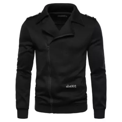 Mens Casual Jacket Outwear Lapel Collar Plain Zipper Long Sleeve Sweatshirt Coat • $30.22