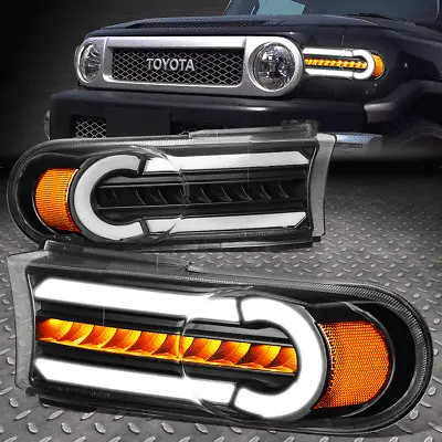 For 07-14 Fj Cruiser 3d Led Drl+sequential Turn Signal Bumper Light Black/amber • $78.88