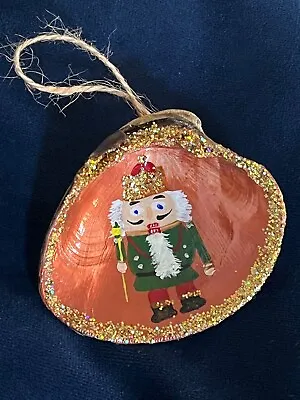 Hand Painted Clam Shell Nutcracker Christmas Tree Ornament Sea Shell Gold Bronze • $26