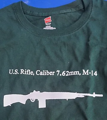 M-14 Rifle T-Shirt 100% Cotton White On Deep Green • $22