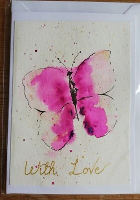 £2.90 • Buy Hand Painted Pink Butterfly Greetings Card For All Occasions