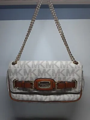 Unique Michael Kors Hamilton Small Flap Monogram Gold Handbag/ Purse~Beige/Brown • $74.99