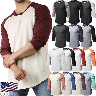 Mens Soft Cotton Raglan 3/4 Sleeve T Shirt Baseball Tee Active Casual Team • $12.99