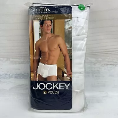 Jockey Pouch Fly Front Mens Briefs White 3 Pack Cotton/Lycra Large New Vtg 2006 • $34.99