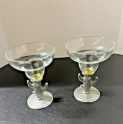 2PC - Unique Margarita Glass With Metal Cactus Stem • $20