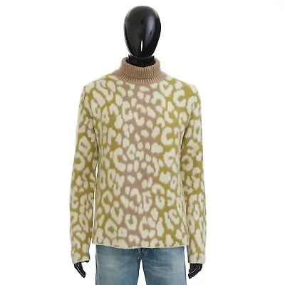 DIOR 2700$ Multicolor Cashmere Jacquard Sweater - Leopard Motif Stand Collar • $1240