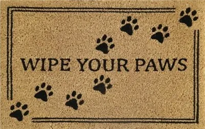 Door Mat 'Wipe Your Paws' Pets Paw Print Coir Fibre Indoor Outdoor Welcome Rug • £9.49