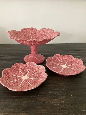 Rare Vintage Olfaire (Portugal) 'Cabbage' Tazza & 2 Plates In Pink/ Cabbageware • £80