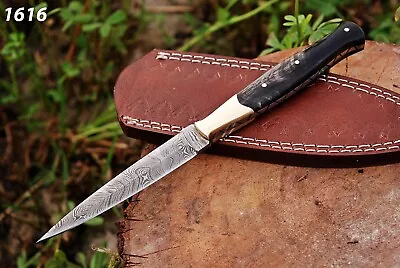 $26.95 • Buy Double-Edged V42 Military Damascus Steel Dagger Boot Knife Bull Horn Handle X70