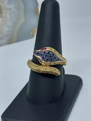 14K Yellow Gold Plated Silver Vintage Snake Ring 2Ct Round Lab Created Sapphire • $229.99