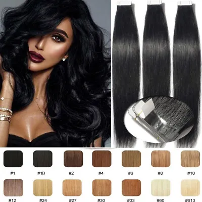 £23.28 • Buy Thick Tape In Russian Real Remy Human Hair Extensions Skin Weft Full Head Ombre