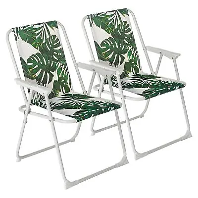 Folding Metal Beach Chairs Folding Beach Camping Garden 75cm Banana Leaf • £25