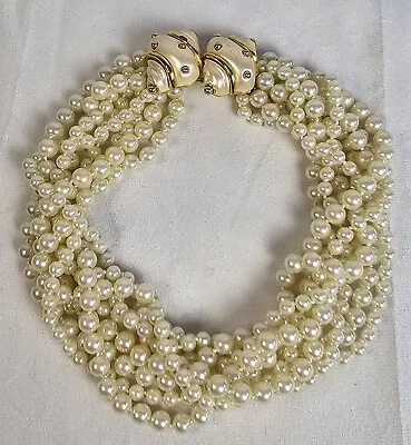 Vintage Multi-Strand Faux Pearl Signed Kenneth Lane Necklace W Shell Fastener • $125