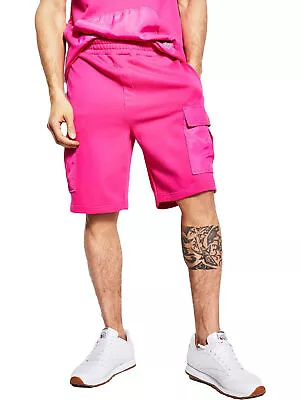 Royalty By Maluma Men's Relaxed-Fit Mixed-Media 9-1/2 Utility Shorts Fuchsia-XL • $33.99