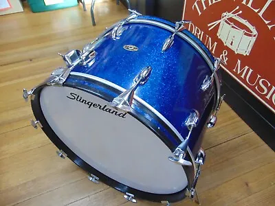 Vintage 1964 Virgin Slingerland Blue Sparkle Bass Drum 14  X 22  Maple Interior • $349.99