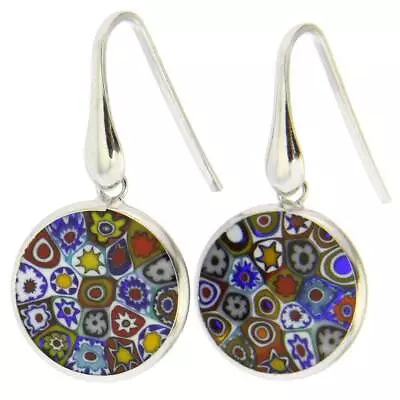 Glass Of Venice Italian Murano Glass Earrings Dangle Round Multicolor Millefiori • $39.95