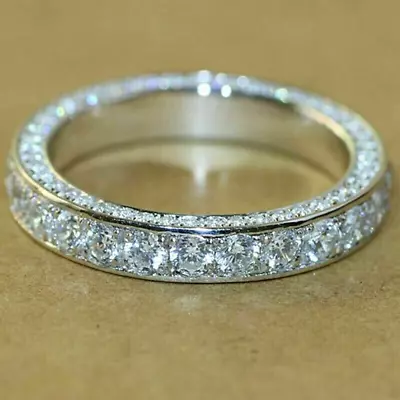 2.1Ct Round Cut Moissanite Full Eternity Wedding Band Ring 14K White Gold Plated • $123