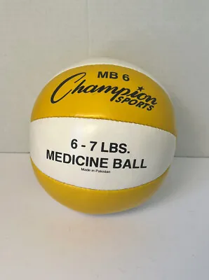 🔥Champion Sports 6 Lb.-7lbs Heavy-Duty Leather MEDICINE BALL Yellow/White🔥 • $24.55