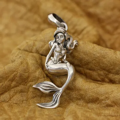 LINSION 925 Sterling Silver Details Mermaid Pendant Charms Beauty Jewelry TA417A • $59.99