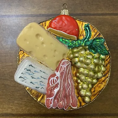 Glass Charcuterie Cheese Meat Board Platter Christmas Ornament 4” Made In Poland • $19.99