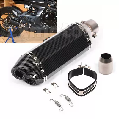 Universal 51mm Motorcycle Exhaust Dual Outlet Muffler Pipe Carbon Fiber Painted • $44.99