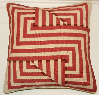 Geometric Cushion Cover Red Needlepoint Tapestry Handmade (Light Red 10k) • £21.99