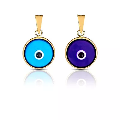 $19.99 • Buy Evil Eye Luck Charm Pendant Light Blue & Dark Blue Real 14K Yellow Gold