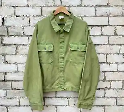 Vintage Chore Jacket Heavy Thick Cotton Workwear Jacket Cropped Faded Green • $47.99