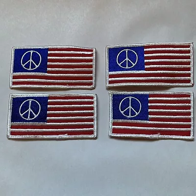 Vintage 1970s 4x2” Peace Sign USA Flag Sew On Patch NEW Lot Of 4 • $20