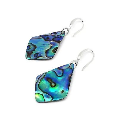 Rainbow Paua Kite Earrings Dangle Drop Natural Abalone Shell Sterling Silver • £15.98