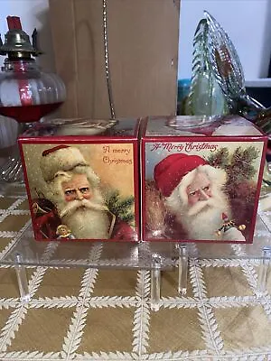 2 Vtg Christmas Box MRS Grossman's Santa Box Antique Chromolithographs C1905 4x4 • $12.95