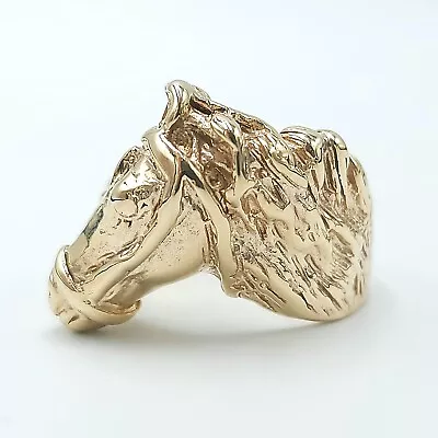 2023 9ct Yellow Solid Gold Men's Horse Head Ring  Size U 1/2 Hallmarked • £585