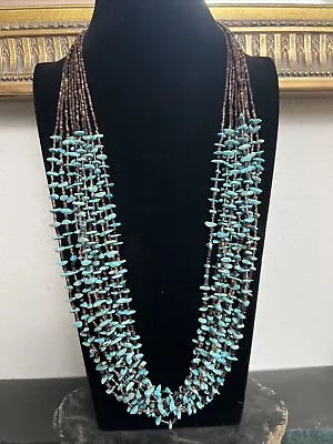 Vintage Santo Domingo Joe & Jeanette Calabaza  10 Strand Turquoise Necklace 30” • $395