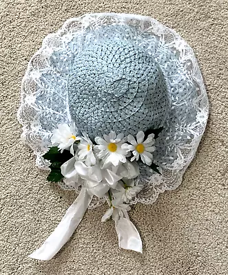 Easter Bonnet  Hat  1970's Wedding Bridesmaid  Straw Base  Hand Decorated   Lace • $8.99